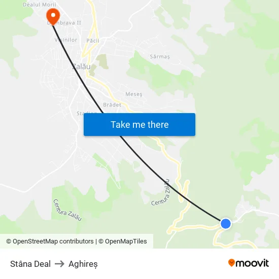 Stâna Deal to Aghireș map