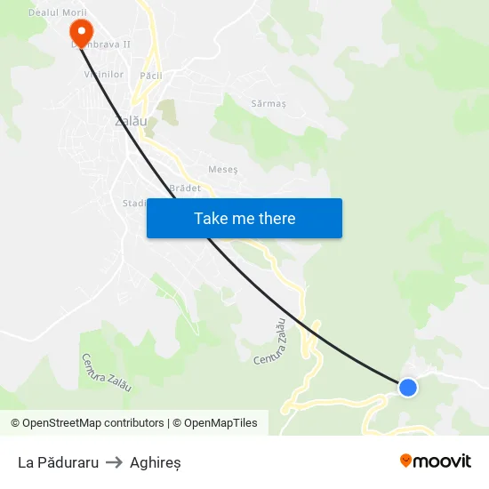 La Păduraru to Aghireș map