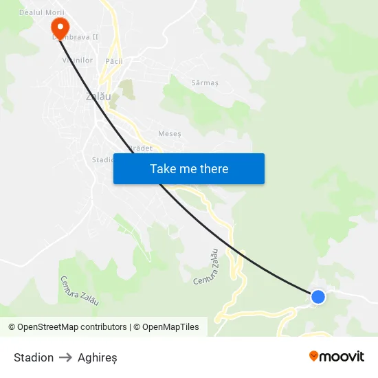 Stadion to Aghireș map