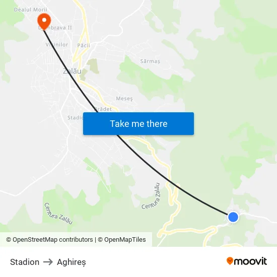 Stadion to Aghireș map