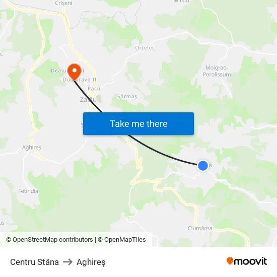 Centru Stâna to Aghireș map