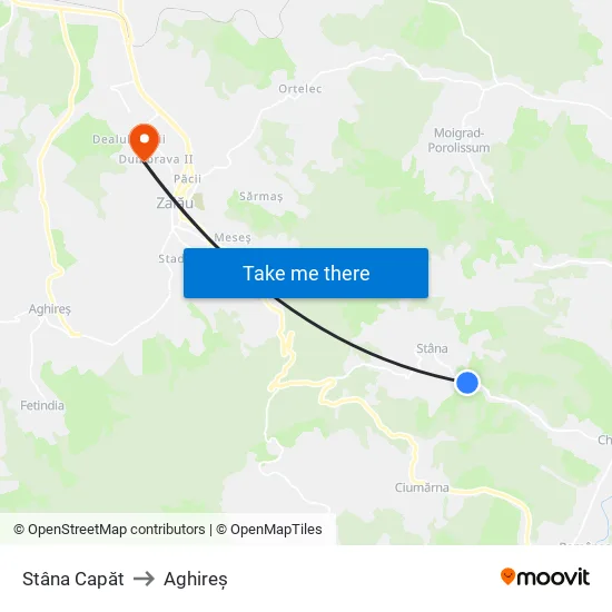 Stâna Capăt to Aghireș map