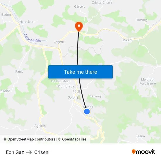 Eon Gaz to Criseni map