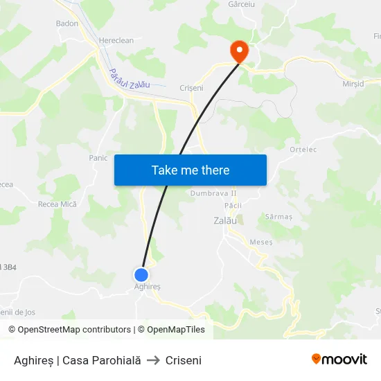 Aghireș | Casa Parohială to Criseni map