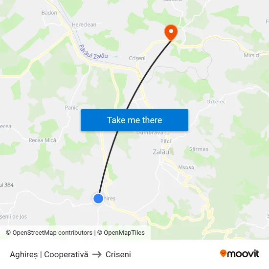 Aghireș | Cooperativă to Criseni map