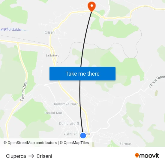 Ciuperca to Criseni map