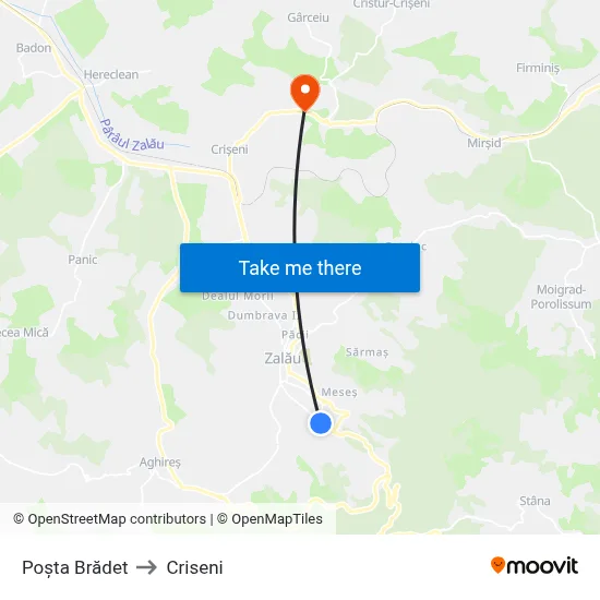 Poșta Brădet to Criseni map