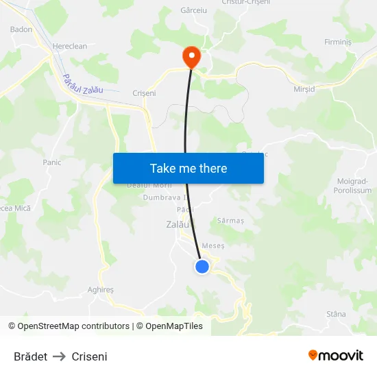 Brădet to Criseni map