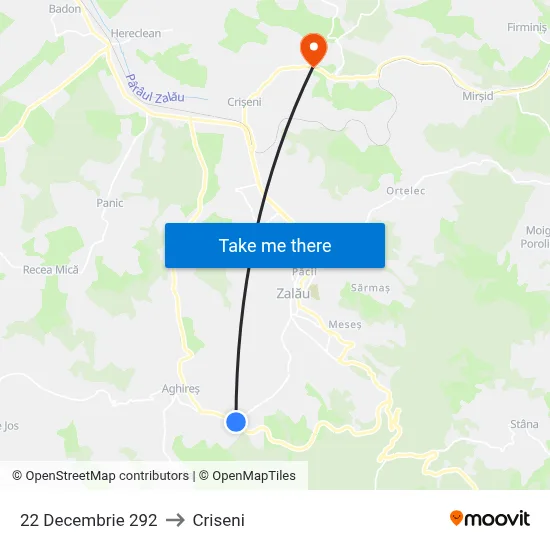 22 Decembrie 292 to Criseni map