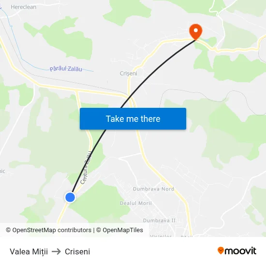 Valea Miții to Criseni map