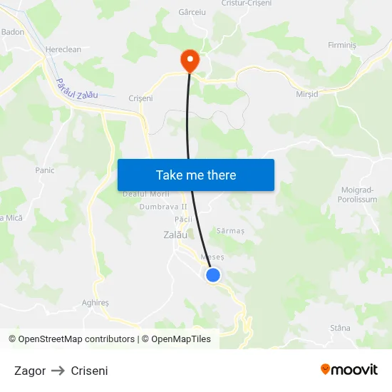 Zagor to Criseni map