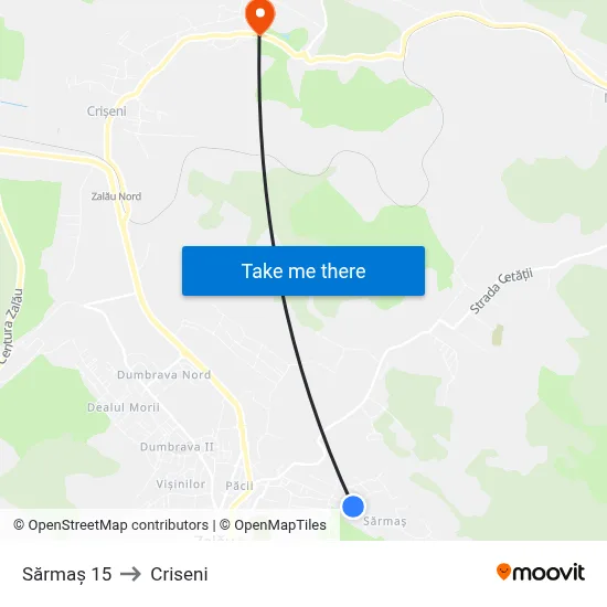 Sărmaș 15 to Criseni map