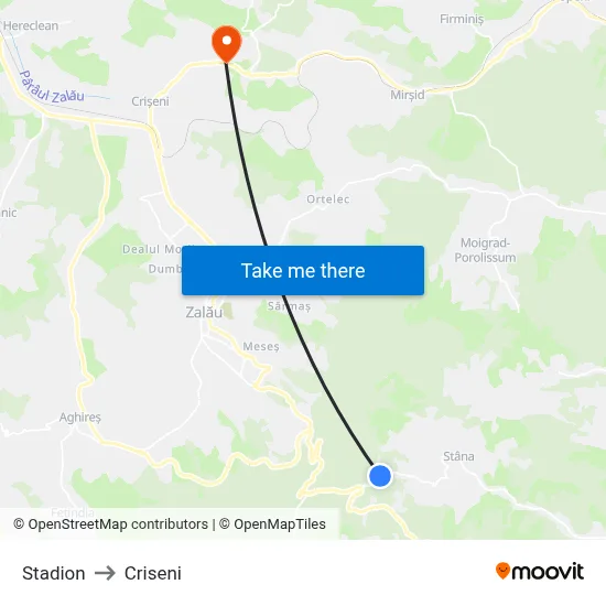 Stadion to Criseni map