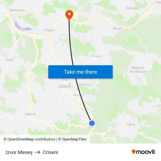 Izvor Meseș to Criseni map