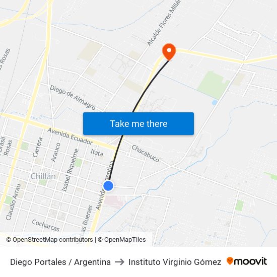 Diego Portales / Argentina to Instituto Virginio Gómez map