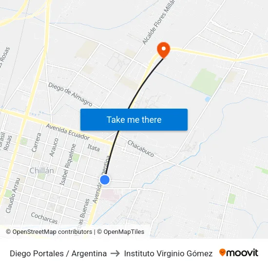 Diego Portales / Argentina to Instituto Virginio Gómez map