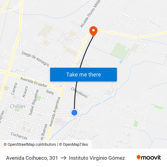 Avenida Coihueco, 301 to Instituto Virginio Gómez map