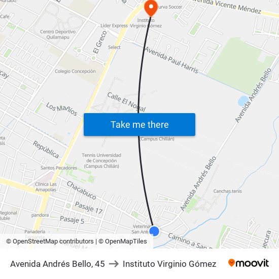 Avenida Andrés Bello, 45 to Instituto Virginio Gómez map