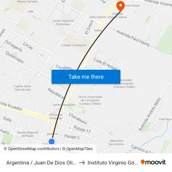 Argentina / Juan De Dios Olivares to Instituto Virginio Gómez map
