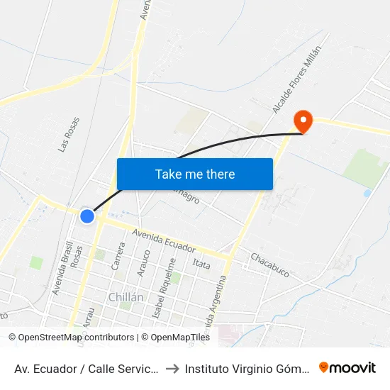 Av. Ecuador / Calle Servicio to Instituto Virginio Gómez map