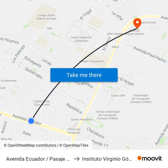 Avenida Ecuador / Pasaje Uno to Instituto Virginio Gómez map