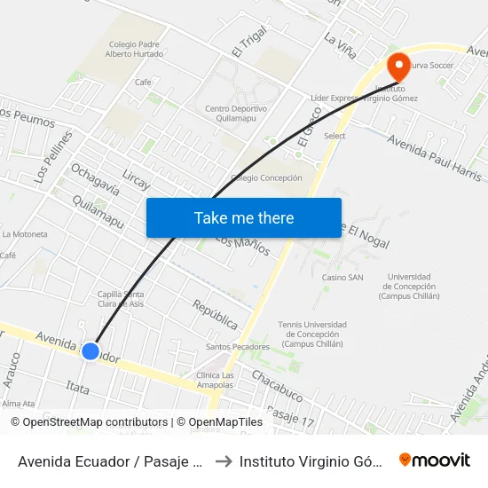Avenida Ecuador / Pasaje Uno to Instituto Virginio Gómez map
