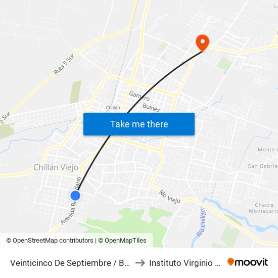 Veinticinco De Septiembre / Baquedano to Instituto Virginio Gómez map