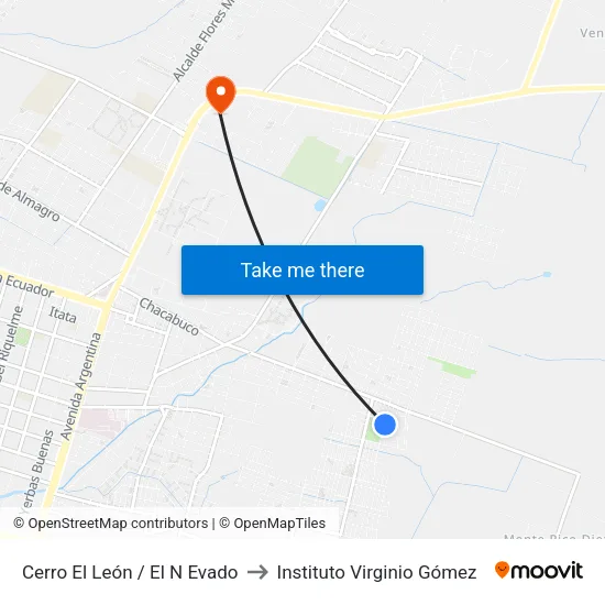 Cerro El León / El N Evado to Instituto Virginio Gómez map