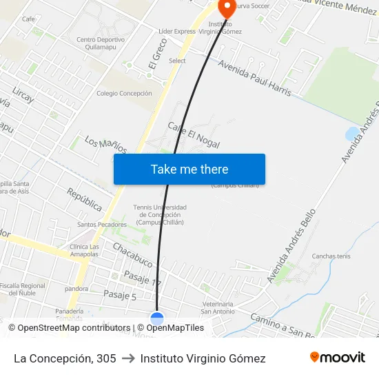 La Concepción, 305 to Instituto Virginio Gómez map