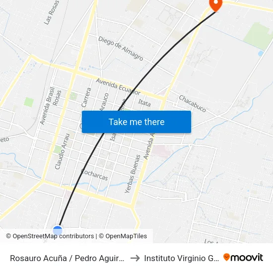 Rosauro Acuña / Pedro Aguirre Cerda to Instituto Virginio Gómez map