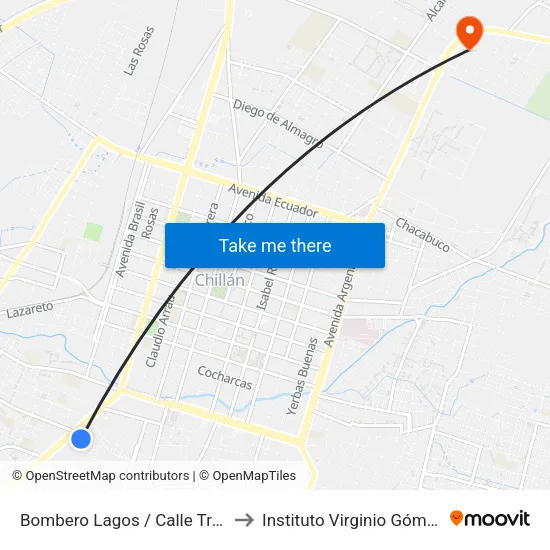 Bombero Lagos / Calle Tres to Instituto Virginio Gómez map