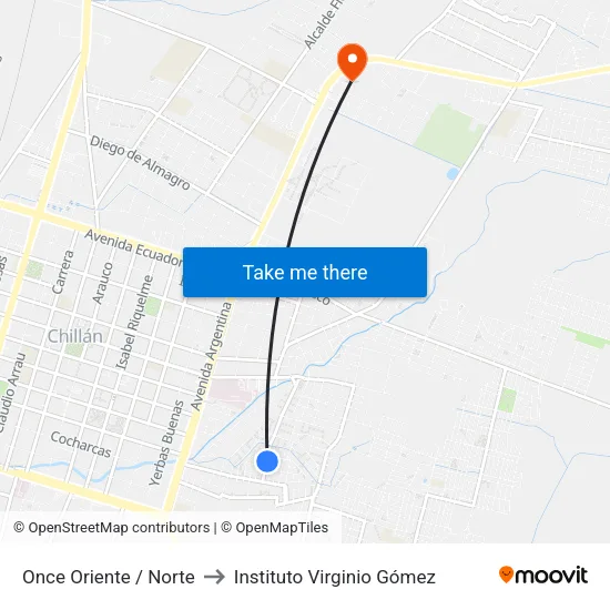 Once Oriente / Norte to Instituto Virginio Gómez map