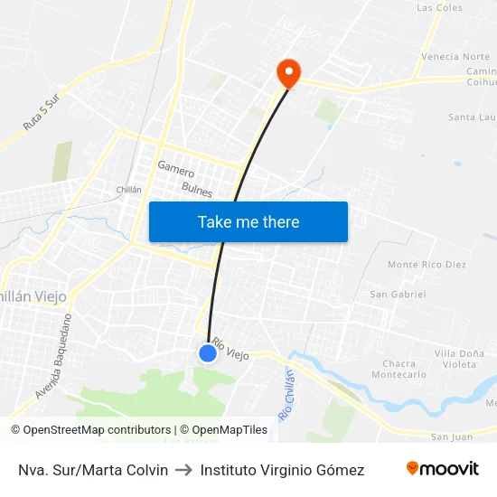 Nva. Sur/Marta Colvin to Instituto Virginio Gómez map
