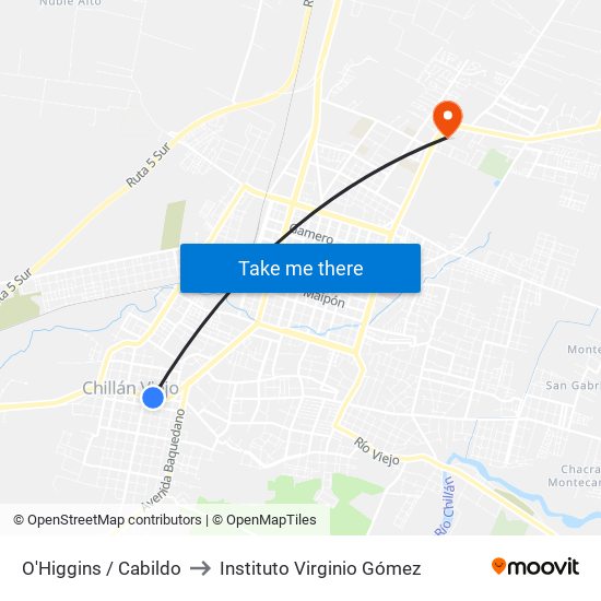 O'Higgins / Cabildo to Instituto Virginio Gómez map