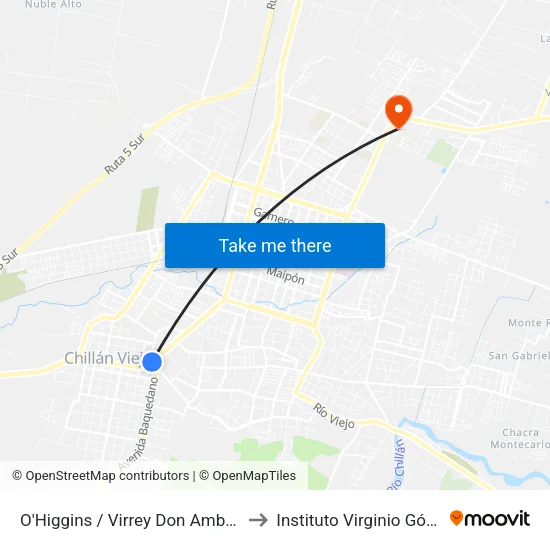 O'Higgins / Virrey Don Ambrosio to Instituto Virginio Gómez map