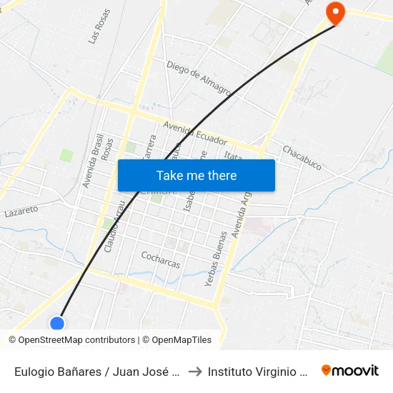 Eulogio Bañares / Juan José Gazmuri to Instituto Virginio Gómez map