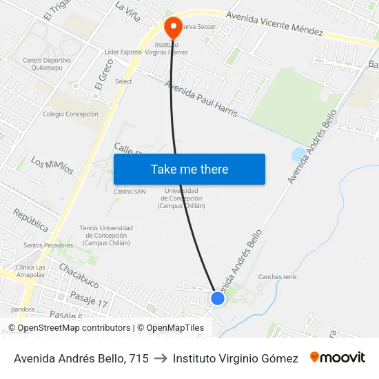Avenida Andrés Bello, 715 to Instituto Virginio Gómez map