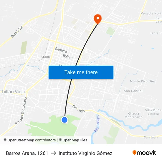 Barros Arana, 1261 to Instituto Virginio Gómez map