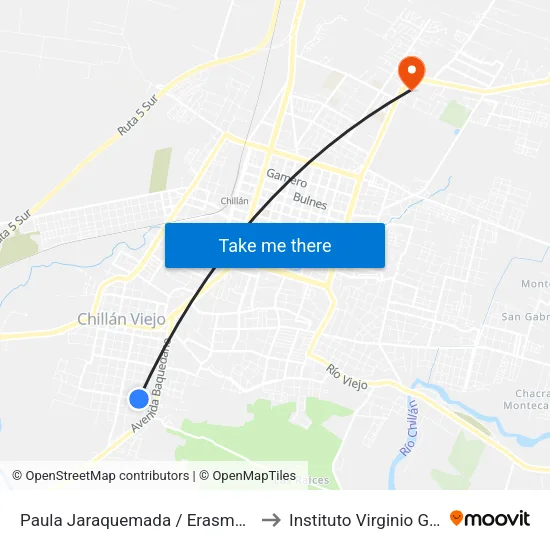 Paula Jaraquemada / Erasmo Escala to Instituto Virginio Gómez map
