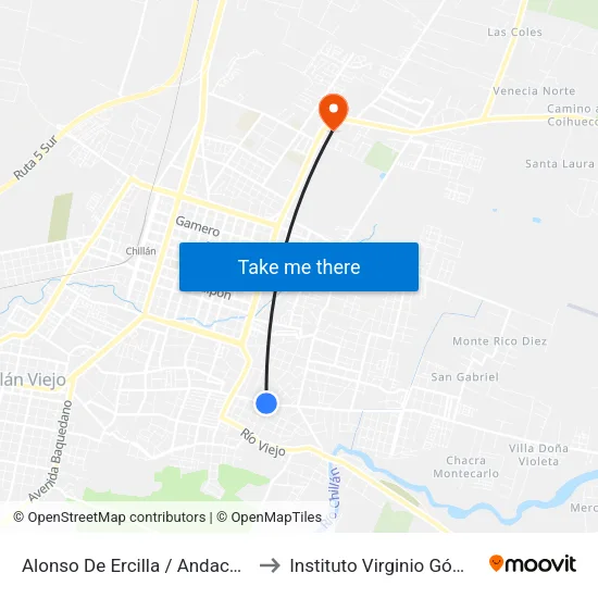 Alonso De Ercilla / Andacollo to Instituto Virginio Gómez map