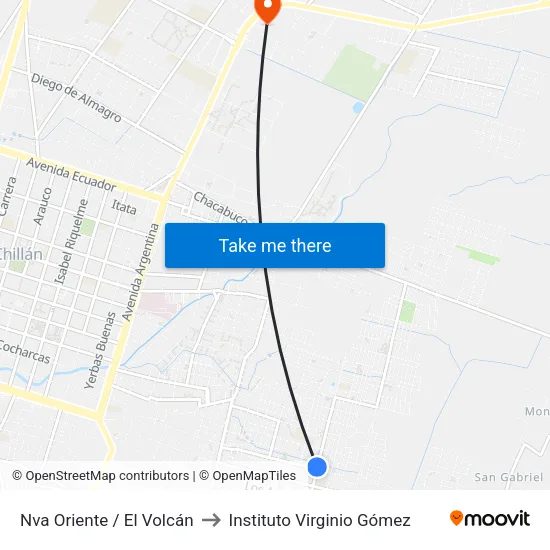 Nva Oriente / El Volcán to Instituto Virginio Gómez map