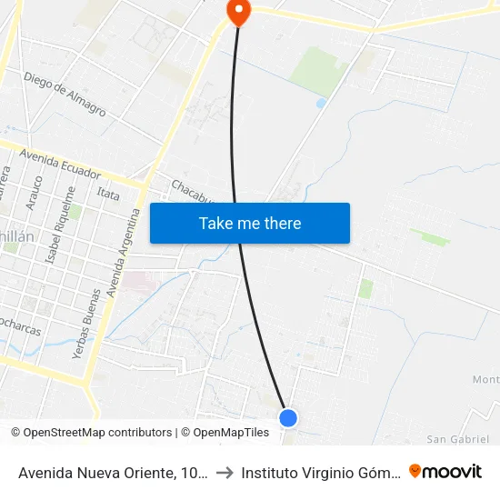 Avenida Nueva Oriente, 1055 to Instituto Virginio Gómez map