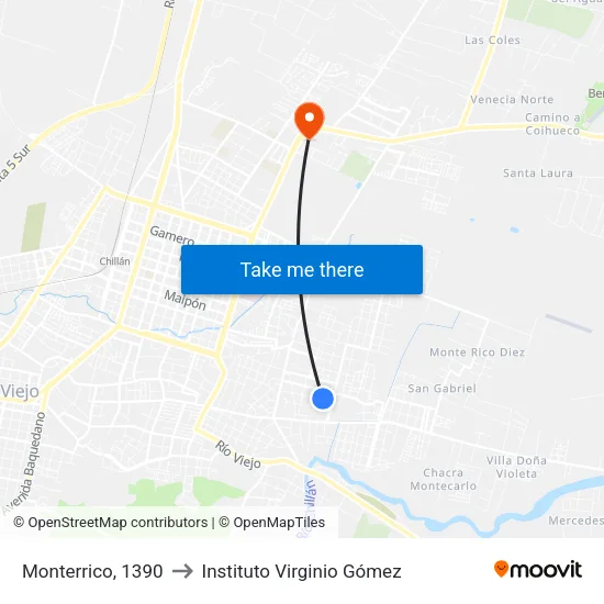 Monterrico, 1390 to Instituto Virginio Gómez map