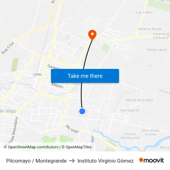 Pilcomayo / Montegrande to Instituto Virginio Gómez map