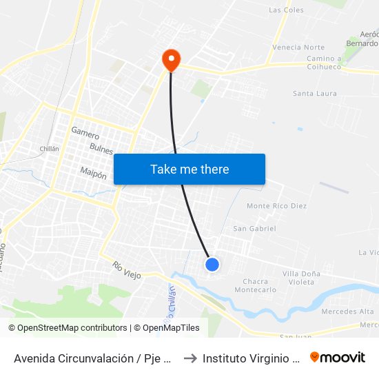 Avenida Circunvalación / Pje Cachapoal to Instituto Virginio Gómez map