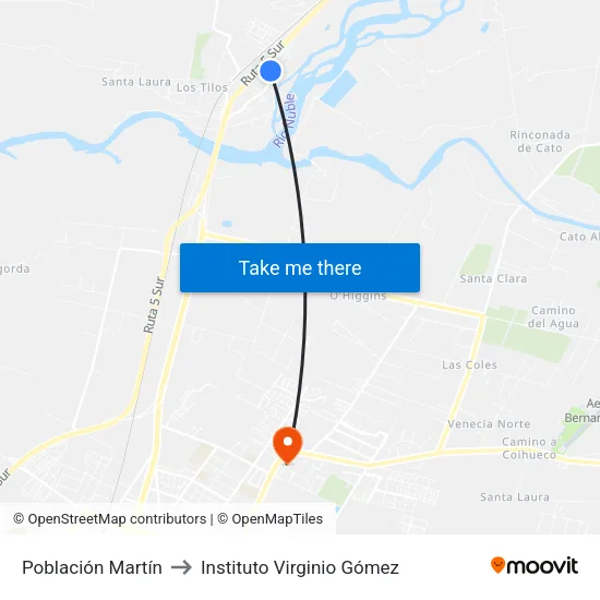 Población Martín to Instituto Virginio Gómez map