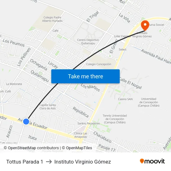 Tottus Parada 1 to Instituto Virginio Gómez map