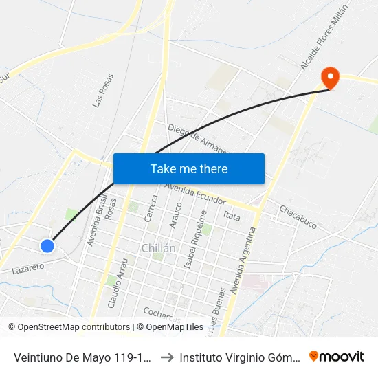 Veintiuno De Mayo 119-197 to Instituto Virginio Gómez map