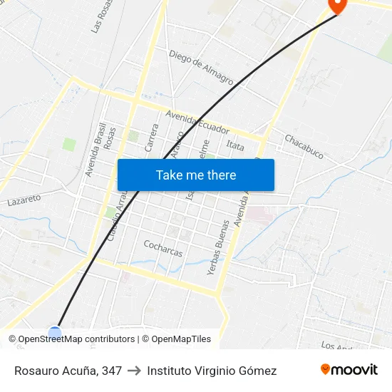 Rosauro Acuña, 347 to Instituto Virginio Gómez map