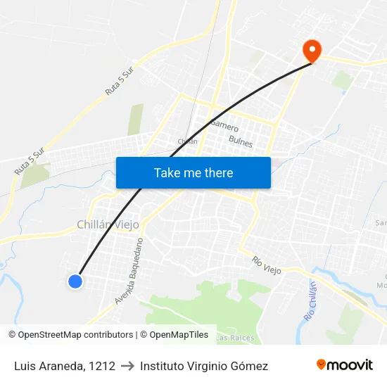 Luis Araneda, 1212 to Instituto Virginio Gómez map